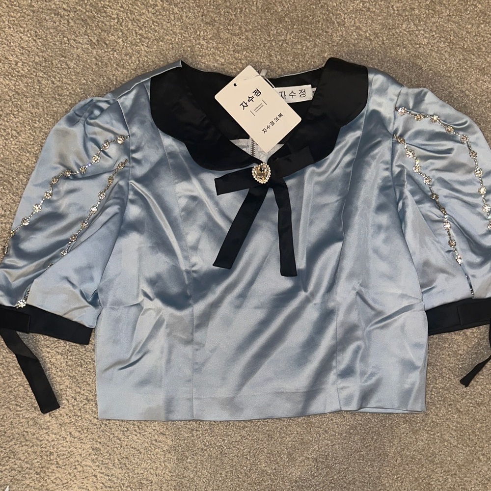 Elegant Blue Satin Women's Top